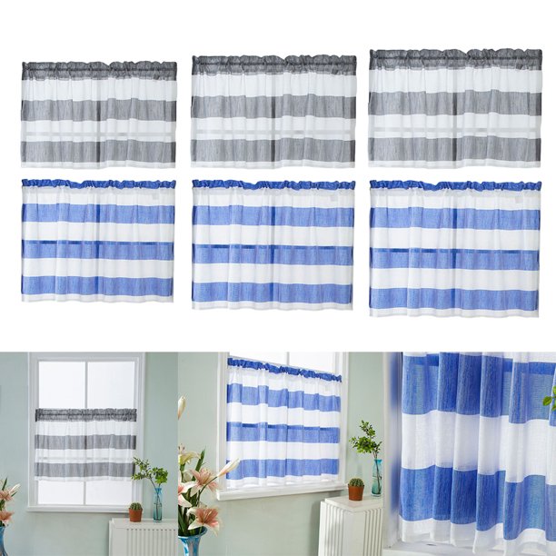 Cuarto De Baño A Rayas Cenefa Corta Varil Bolsillo Cortinas Cocina Ventana  Azul_ 74x60cm Sunnimix niveles de ventana