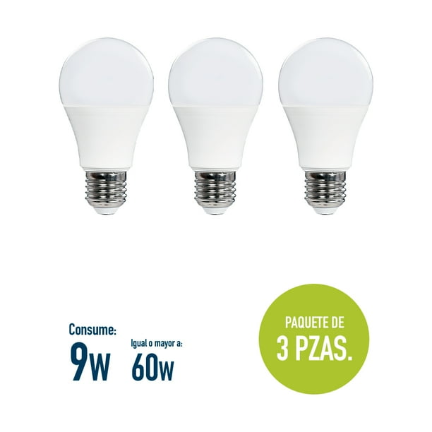 Focos LED luz blanca 9w = 60w (6 focos) - AHORRADOR 90% - Foco LED luz fría  - Bombilla LED A60-9 Watts - Mr. Light Eco : .com.mx: Hogar y Cocina