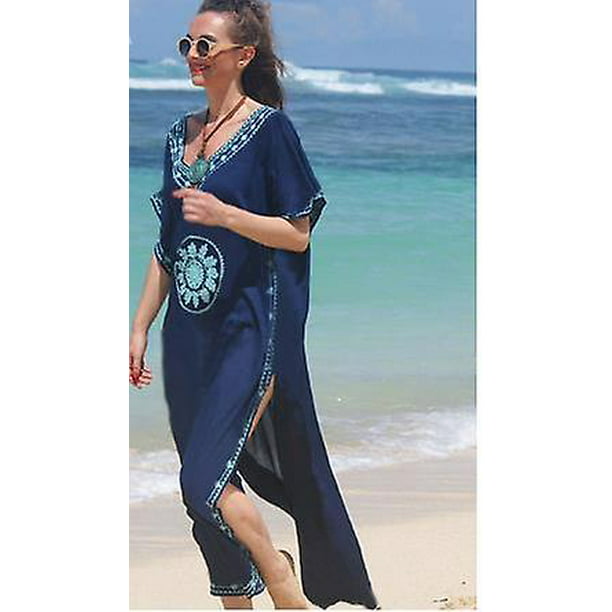 Bordado algodón playa Kaftan cubrir Saida De Praia traje De cubrir túnicas playa Pareo Sarong ropa De playa XianweiShao 8390611362508 | Walmart en línea