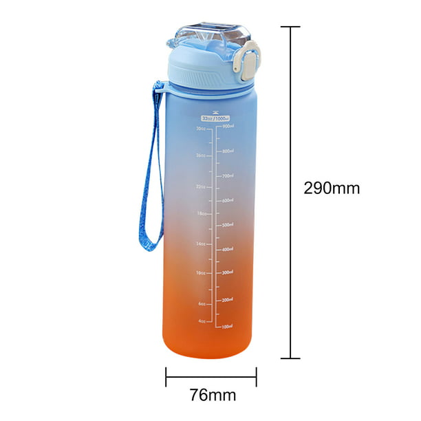  Botella de agua de 1 litro, sin BPA, a prueba de fugas, botella  de agua motivacional con marcador de tiempo y cuerda, para fitness,  gimnasio y deportes al aire libre (negro) 