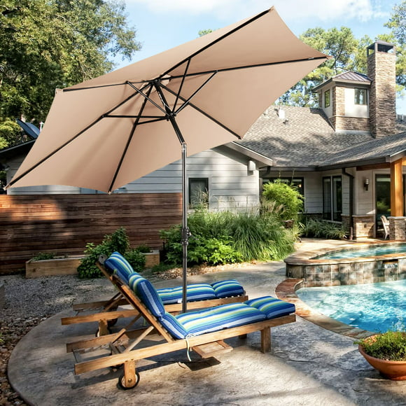 costway 3m sombrilla playa quitasol de patio manivela parasol paraguas de jardín beige costway modern