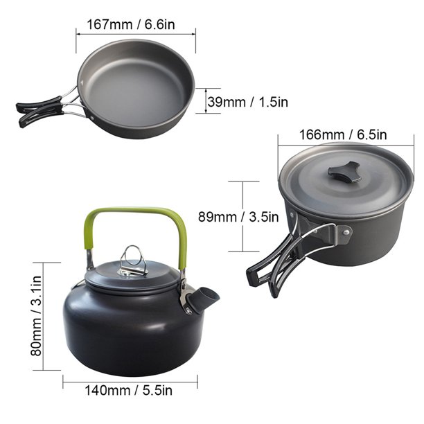 Juego de utensilios de cocina para acampar Juego de ollas para exteriores  de alúmina dura para viajes de picnic (negro) Ndcxsfigh