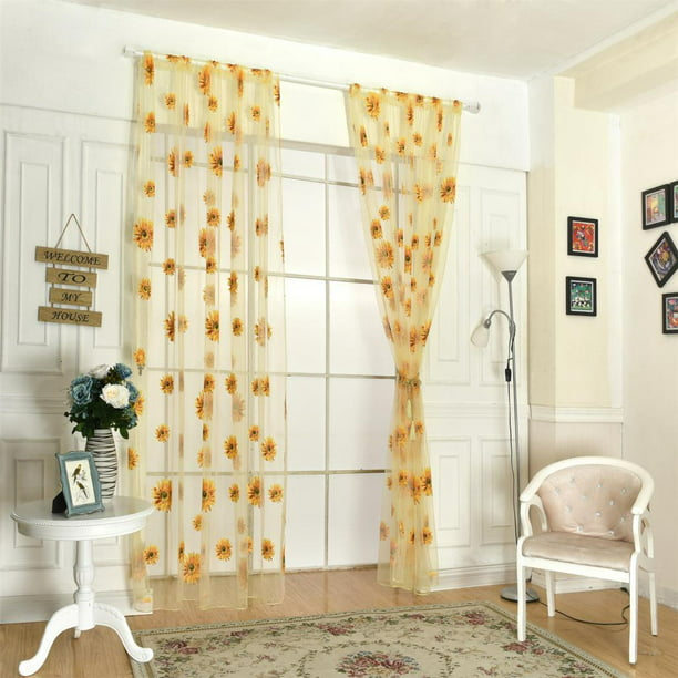 2 Piezas Cortinas Transparentes Blancas Con Bordado De Patrón Clásico De  Terciopelo Amarillo, Cortinas De Voile Para Salón Y Dormitorio, Moda de  Mujer