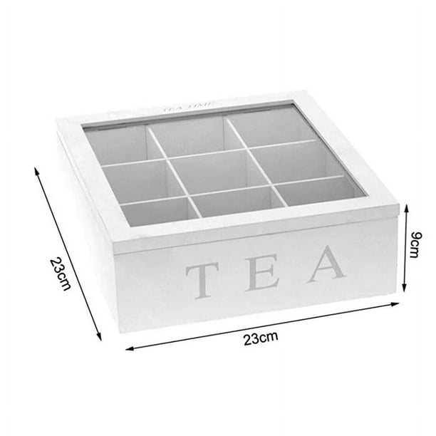 Caja de té de madera, caja de té en blanco, caja de té con compartimentos  9, caja de bolsitas de té grande, blanco Ormromra LKX-0715
