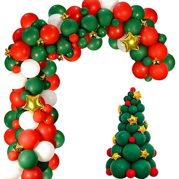 Kit de arco de guirnalda de globos verdes y rojos de globos de Navidad con  globos de papel de aluminio de estrellas doradas para decoraciones de  fiesta de Año Nuevo de Navidad