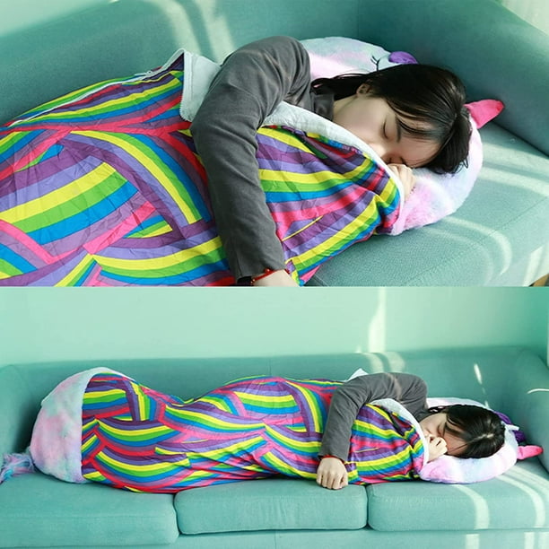 Saco de dormir para niños, suave y esponjoso, 2 en 1, con almohada para  niñas y niños que juegan a dormir, color morado S ER