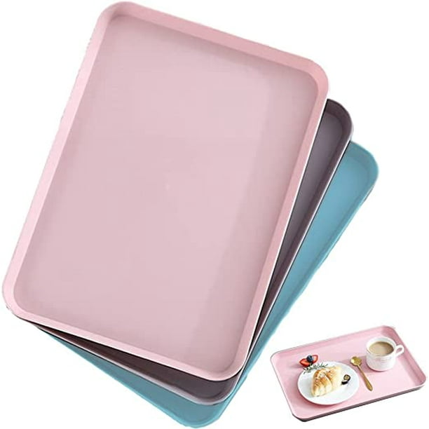 Bandeja, 3 bandejas de plástico para servir, bandeja rectangular de plástico,  bandeja rectangular de plástico para té para cocina, comedor, cafetería  (rosa, azul, gris) JM