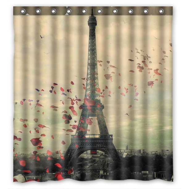 Cortina De Ducha Rosa Con La Torre Eiffel De París, Moderna