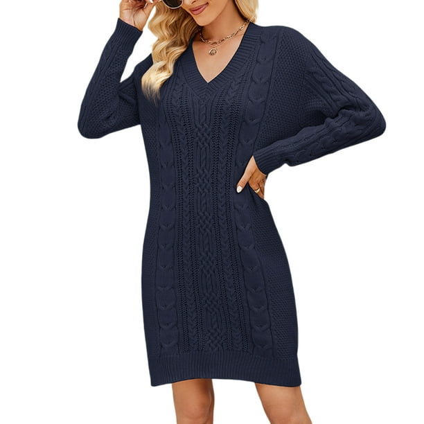 Suéter Jersey básico para mujer, manga larga, patrón de copos de nieve,  traje de vacaciones (azul marino XL) Cgtredaw Azul marino T XL para Mujer
