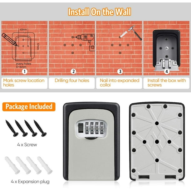 Caja de seguridad para llaves montada en la pared, resistente a la  intemperie, combinación de 4 dígitos, caja de bloqueo de 5 llaves con  capacidad