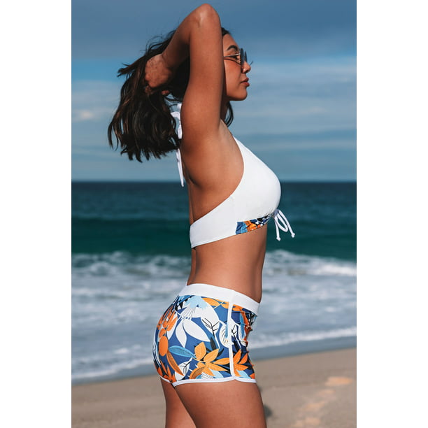 ABPHQTO Bikini y shorts de playa de mujer con estampado de hojas