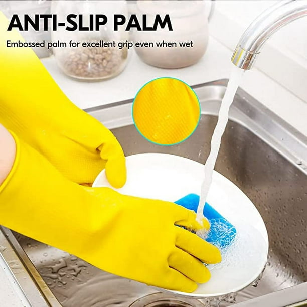 Guantes de limpieza para el hogar, 3 pares de guantes reutilizables para  lavar platos, sin látex, guantes de cocina antideslizantes con forro de
