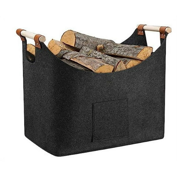Bolsa de fieltro para leña, cesta para leña, cesta de fieltro, cesta grande  para chimenea, accesorios para chimenea, bolsa de almacenamiento