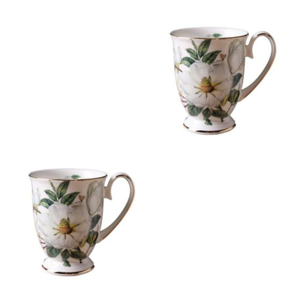 Advancent Taza clásica de flores para café, leche, agua, tazas de cerámica,  desayuno, taza de avena, oficina, tazas de té Vintage, regalo Tipo 2  2piezas