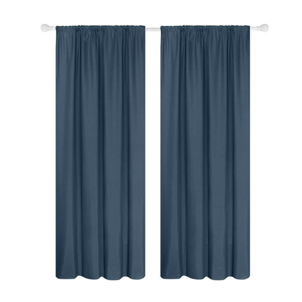  vctops Panel de cortina semiopaca de color liso con encaje  azul, bohemio, de lino y algodón, cortinas de oscurecimiento de habitación  con bolsillo para barra, cortinas de ventana para sala de