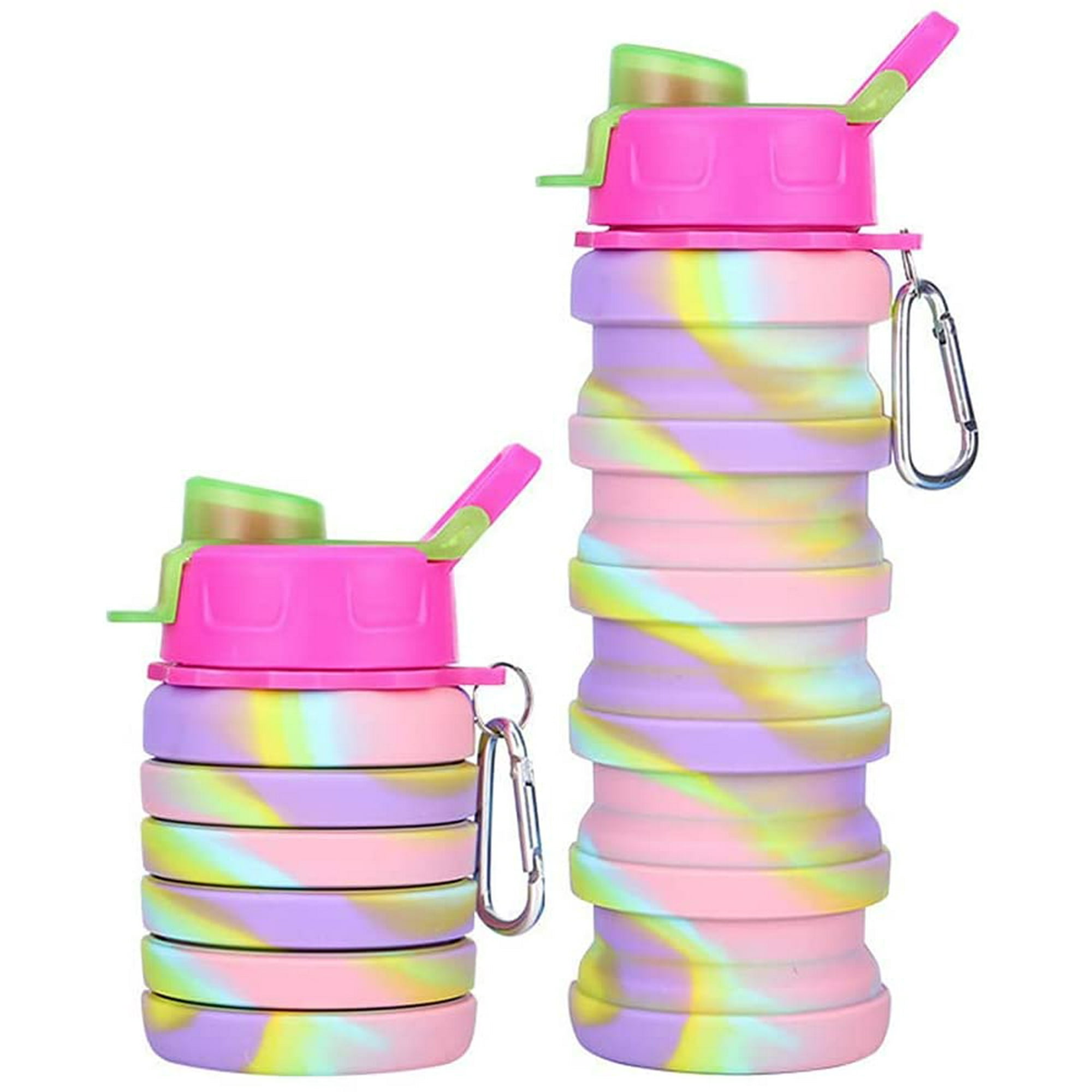 Botella de agua plegable, botellas de agua plegables de silicona para  viajes, diseño fácil de transportar y tamaño compacto, sin BPA, 20 onzas  (rosa)