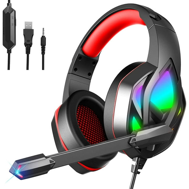 Auriculares para videojuegos con cable y micrófono, cascos para jugadores  profesionales, RGB sonido envolvente 7,1, luz para PC, ordenador, Xbox One,  color rosa - Historial de precios y revisión