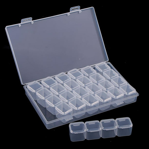Caja organizadora de 28 rejillas, caja de almacenamiento de rejilla vacía,  organizador de herramientas de arte de uñas, caja de almacenamiento con