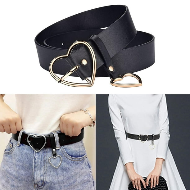 Cinturones de cuero para mujer para pantalones de mezclilla, CR 1.3  pulgadas de ancho, cinturón casual para mujer, barra central de moda,  hebilla