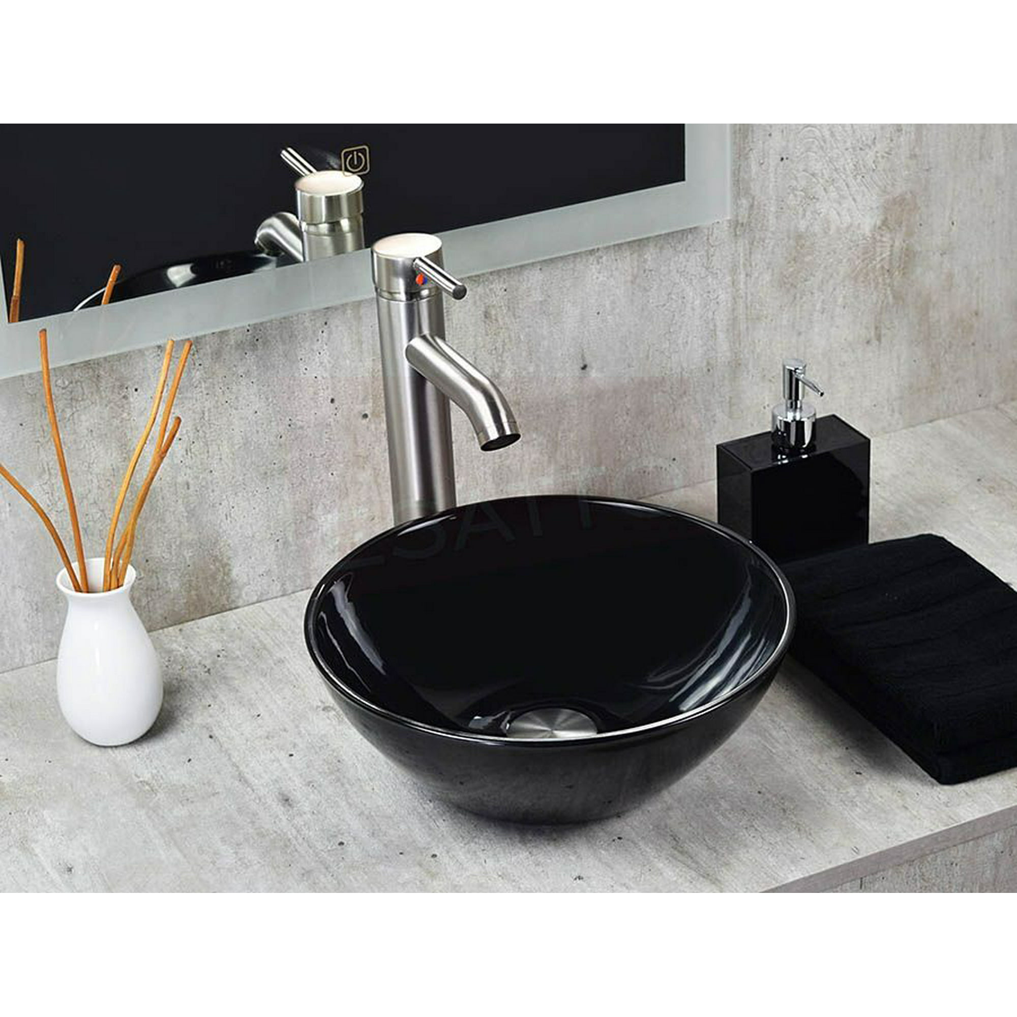 Esatto® kit nero satín paquete de precio mejorado con lavabo, llave y desagües listo para instalar esatto paquete completo de lavabo para baño