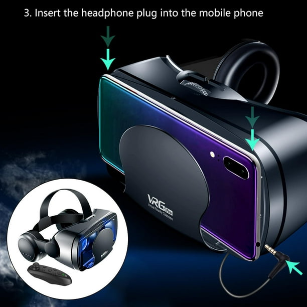  WM-MSMY Auriculares de realidad virtual, gafas de realidad  virtual, gafas VR, sistema de cuidado de los ojos para películas 3D VR,  videojuegos, compatible con teléfonos inteligentes iPhone y Android, B 