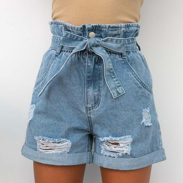 Pantalones Cortos Para Mujer Jean Shorts Moda Casual Jeans Sólidos