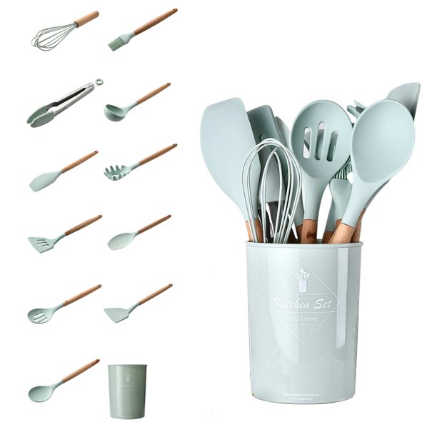 Juego de 6 utensilios de cocina con cubo escurridor (inox