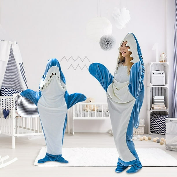 Pijama de tiburón de dibujos animados para niños y padres, traje de juego  con capucha, manta de franela cálida, ropa de casa divertida para fiesta de  sueño, novedad Fivean unisex