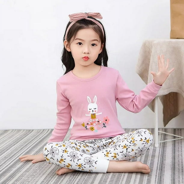 Pijama de invierno de manga larga de color liso de vellón para niños y  niñas, 2 piezas (rosa, 9-10 años)