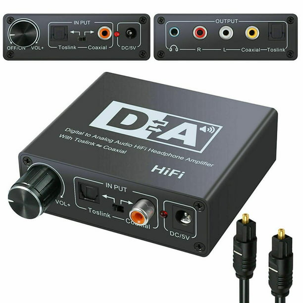 Adaptador de convertidor de audio analógico coaxial óptico digital a RCA  con cable de fibra