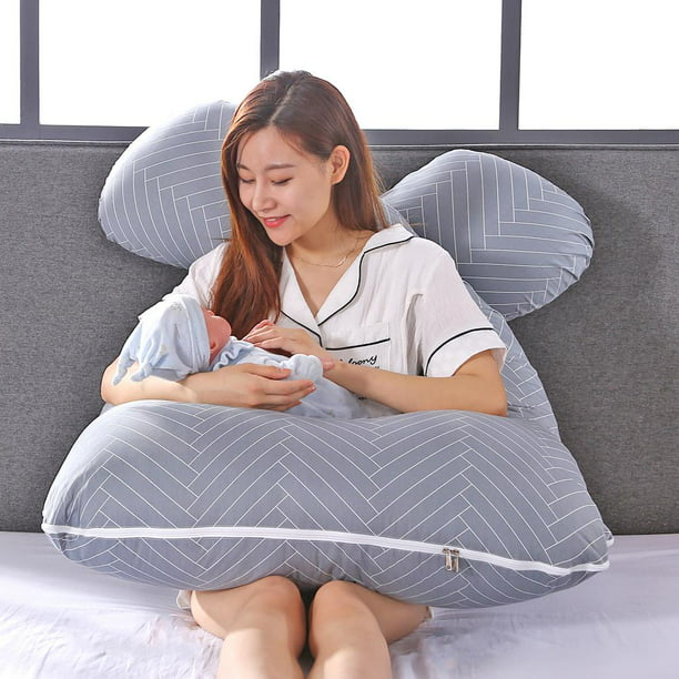 Funda de almohada para embarazadas en forma de U Funda de cojín con  estampado de algodón (raya gris) Ndcxsfigh Nuevos Originales