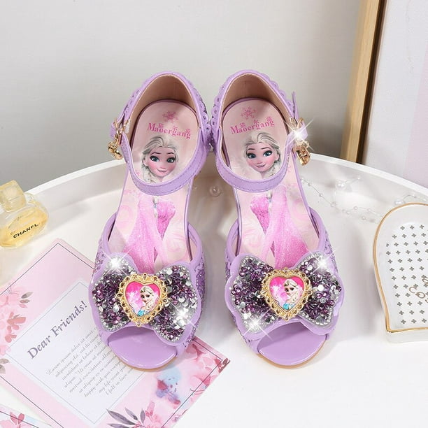 Zapatos de tacón alto para niños y niñas, sandalias de princesa a