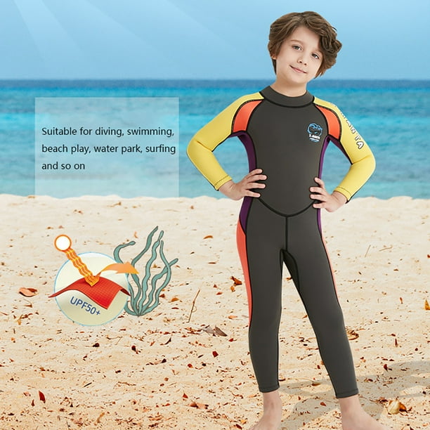 Traje de neopreno para niños Trajes de neopreno Resistencia a los arañazos  para niños Protección UV Traje de baño de snorkel con cremallera trasera  Traje de surf Manga amarilla púrpura S 2.5MM