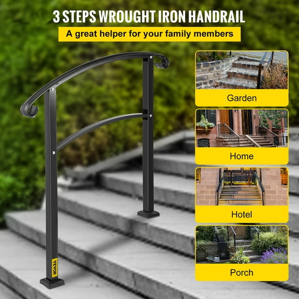 Barandilla de escalera para exteriores, se adapta a pasamanos de hierro  forjado de transición de 1 a 4 escalones, barandilla exterior ajustable con