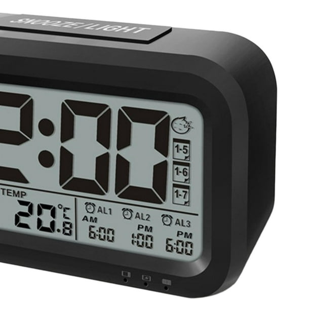 Amgico Reloj despertador digital con repetición, reloj de mesa pequeño,  calendario digital LED de 6.3 pulgadas, 12/24 horas, brillo y volumen