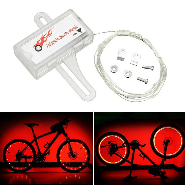 Bicicleta luz bicicleta ciclismo radios luz cadena rueda luces Auto abrir y  cerrar 2M Rojo automático Cola luces de rueda de bicicleta