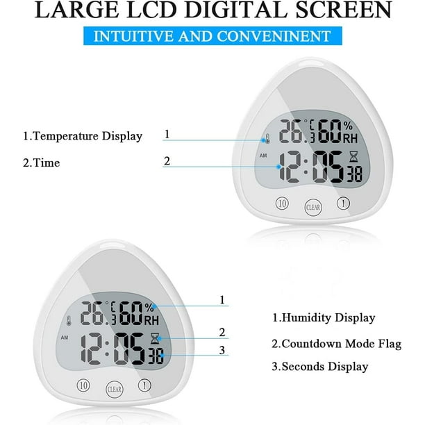 Kadams Reloj de pared digital para ducha de baño, pantalla LCD grande,  reloj de cocina, temporizador resistente al agua, contador de segundos
