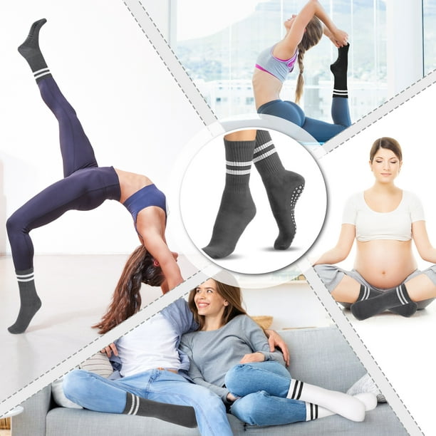 Sonducket 3a Juego De 2 Calcetines De Yoga De Algodón para Mujer Práctica  De Yoga con Estos Calcetines Antideslizantes De Primera Calidad Medias gris  blanco y negro