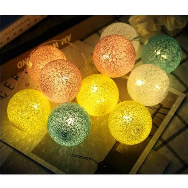 Bola de algodón hecha a mano de 3 metros, 20 luces LED de noche para  decoración de habitación de C_Tipo de batería jinwen guirnalda de bolas de  algodón
