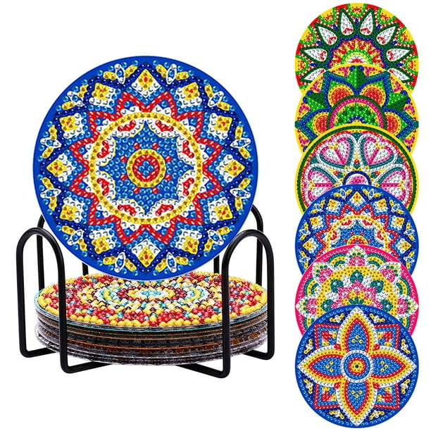  Hula Home Colorea tus propias mandalas de posavasos con  marcadores, 8 azulejos de cerámica absorbentes con base de corcho