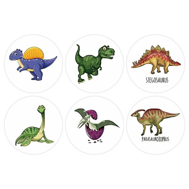 500 unidades de pegatinas , sellos para álbumes de recortes, etiquetas,  sobres, manualidades, bricolaje, pegatinas de dinosaurio, , 2,5 cm perfecl  Dinosaurio de dibujos animados Pegatina