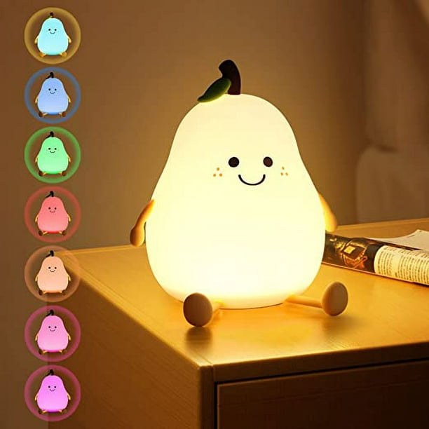 Luz nocturna infantil creativa en forma de pera, lámpara LED de silicona de  7 colores con función de temporizador, luz cálida USB, interruptor táctil  gradual regulable, luz nocturna, regalos para dormitorio de