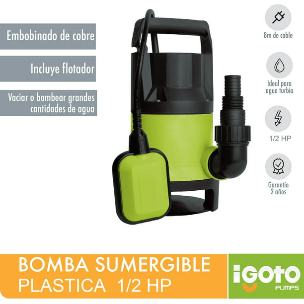 Bomba sumergible plástica, 1/2 HP para agua limpia, Pretul, Bombas