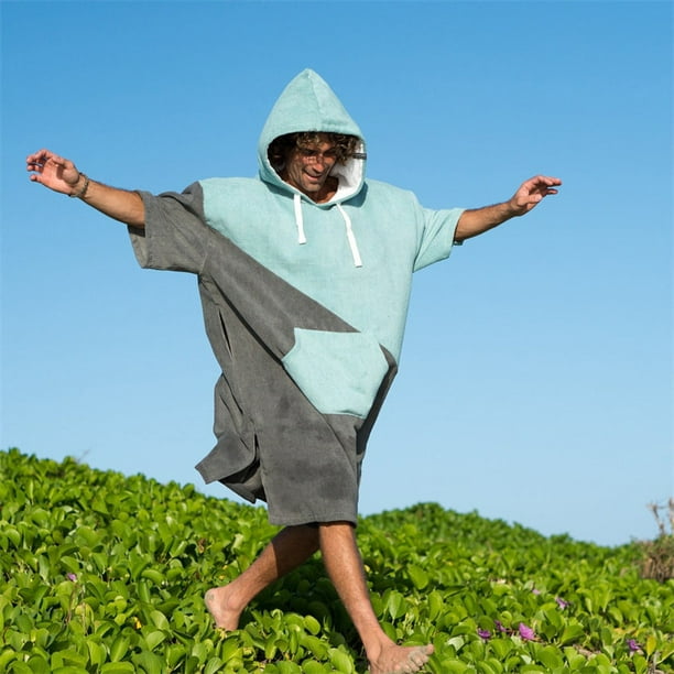Poncho de toalla con capucha y bolsillo para mujer y hombre para surf playa