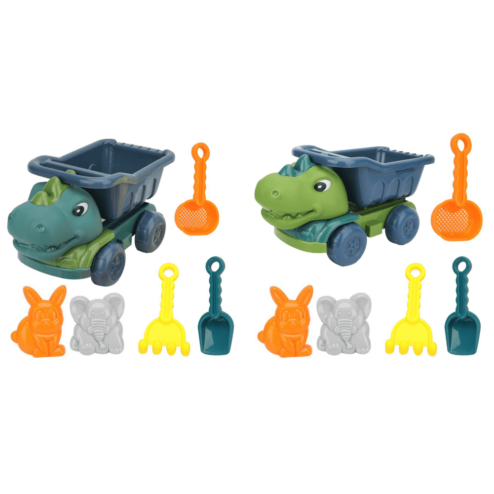Set De 9 Juguetes De Playa De Dinosaurios Para Niños | Incluye Excavadora, Moldes De Arena, Pala, Rastrillo, Regadera Y Camión | Accesorios Para Juegos De Arena En Playa Y Jardín | Material Seguro