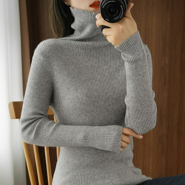 Suéter de cuello alto de mujer de invierno suave Jersey de manga