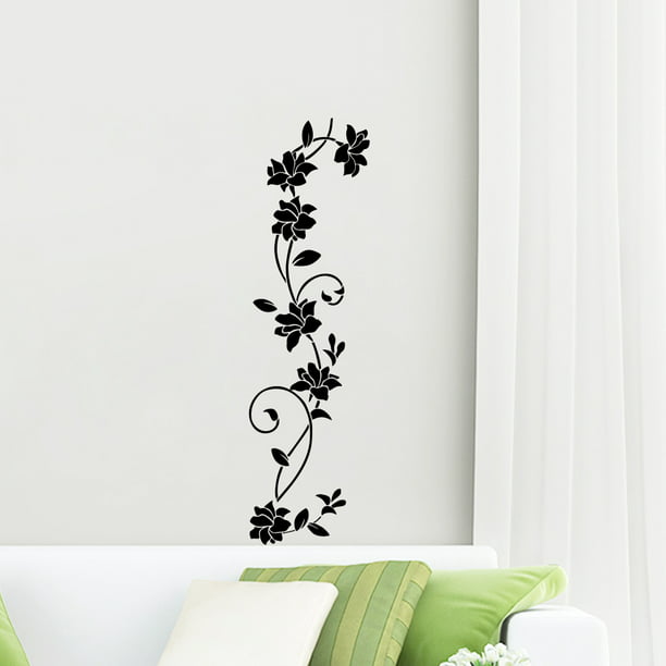 Pegatinas de pared de vinilo de vid de flores negras, ventana de  refrigerador, armario, decoración de sala de estar, calcomanías de pared  DIY, Mural