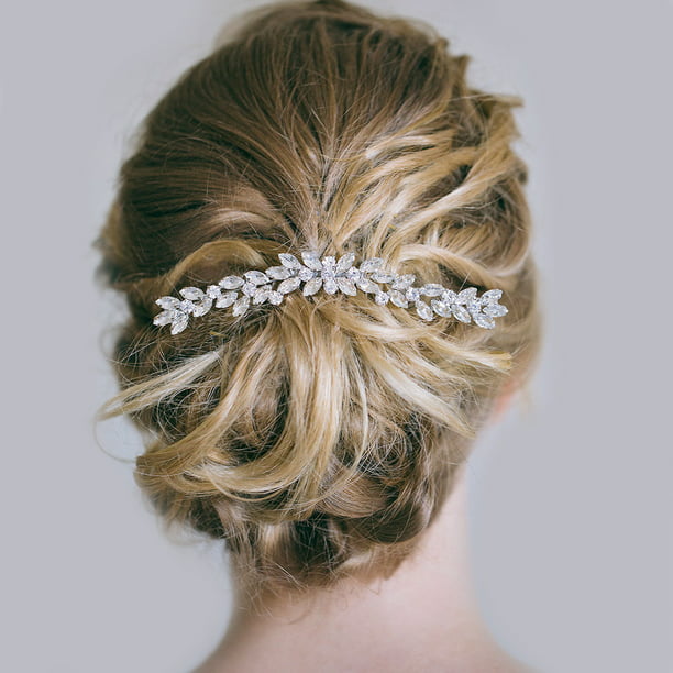 Unicra peinetas plateadas de cabello para bodas, con abalorio y piedras de  fantasía, tocado para cabeza para bodas, para novia (plateado)