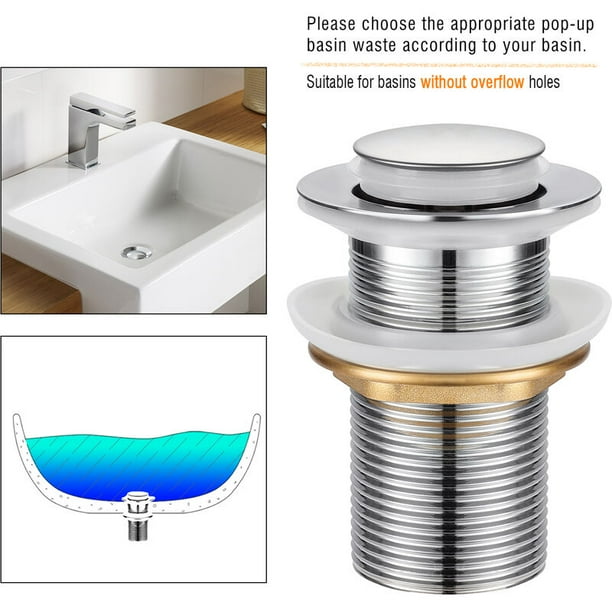 Desagüe automático sin rebosadero Push Open Tapón para lavabo de cobre  cromado Para lavabo sin rebosadero (