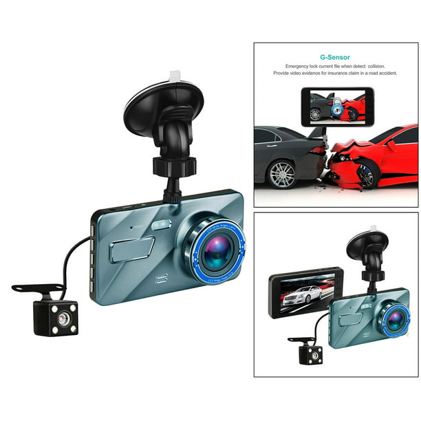 Dash Cam, 1296P 3 lentes cámara frontal interior y trasera de 4 pulgadas,  cámara de coche de 140 ° gran angular de grabación en bucle G-sensor